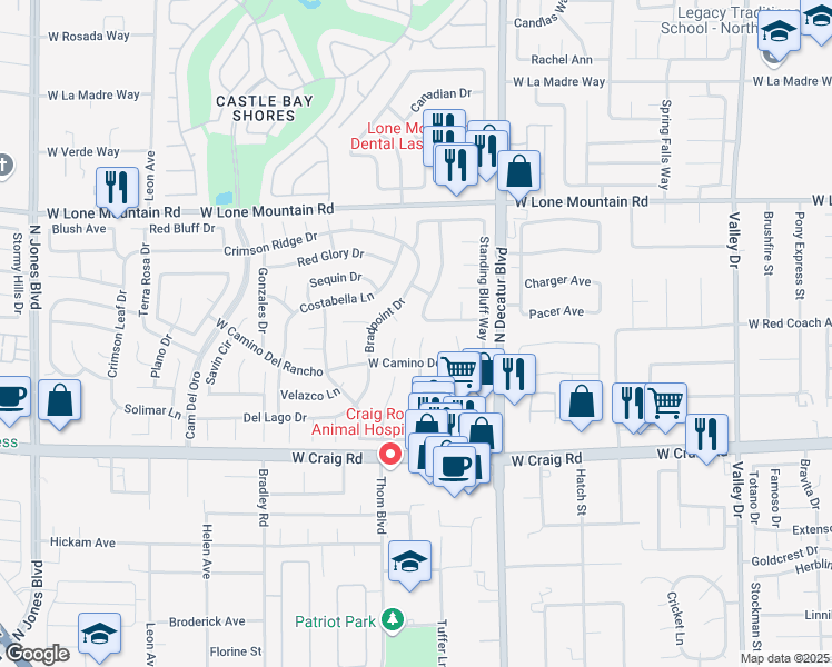 map of restaurants, bars, coffee shops, grocery stores, and more near 4561 Blue Royal Drive in Las Vegas