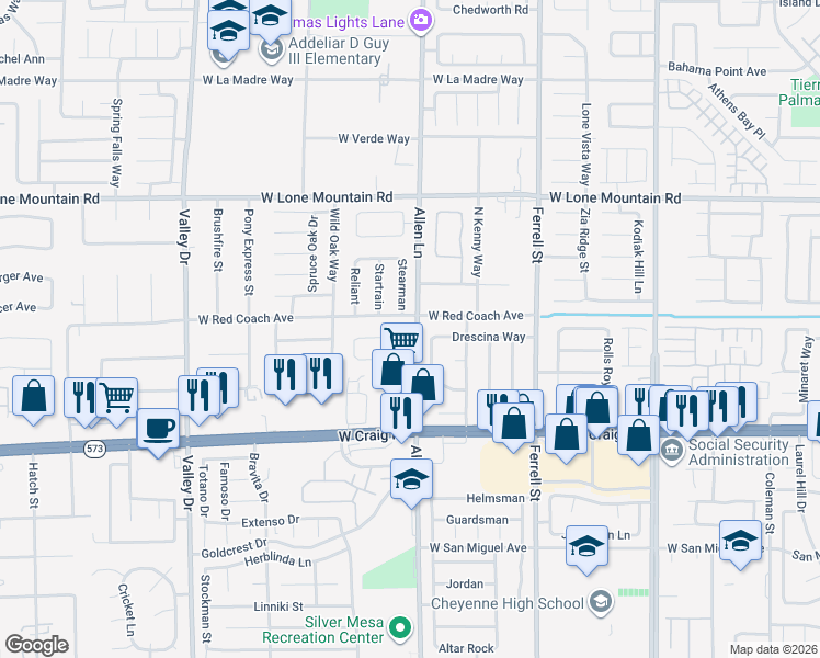 map of restaurants, bars, coffee shops, grocery stores, and more near 4540 Strato Jet Way in North Las Vegas