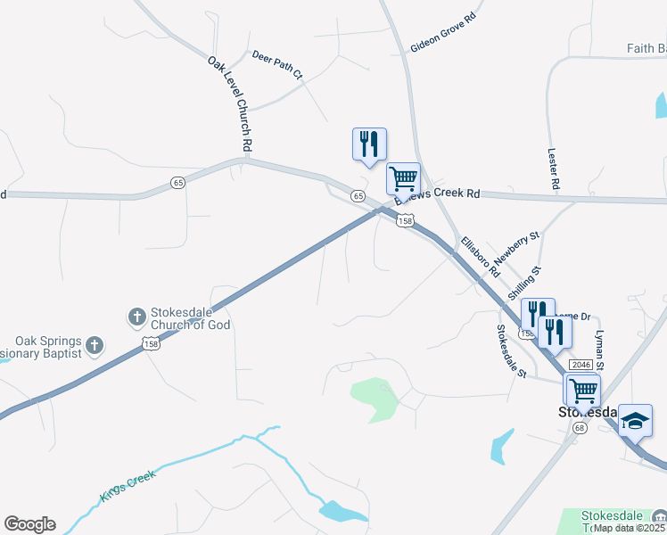 map of restaurants, bars, coffee shops, grocery stores, and more near 8512 Croft Drive in Stokesdale