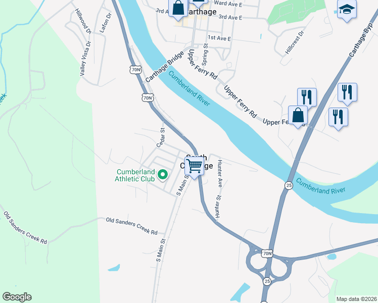 map of restaurants, bars, coffee shops, grocery stores, and more near 133 Read Avenue in Carthage