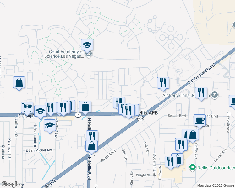 map of restaurants, bars, coffee shops, grocery stores, and more near 5271 Marauder Court in Las Vegas