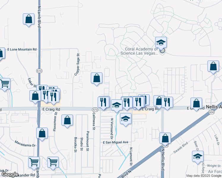 map of restaurants, bars, coffee shops, grocery stores, and more near 58 Goodman Lane in Las Vegas