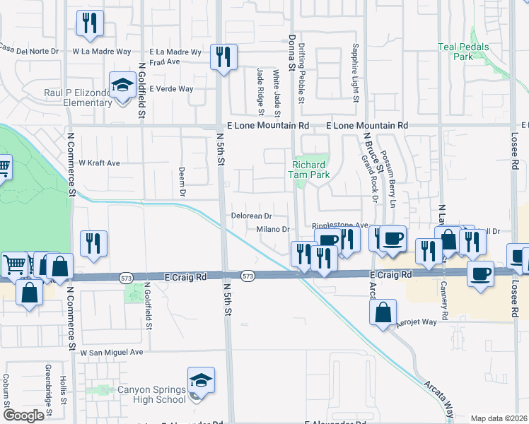 map of restaurants, bars, coffee shops, grocery stores, and more near 4543 Roper Court in North Las Vegas