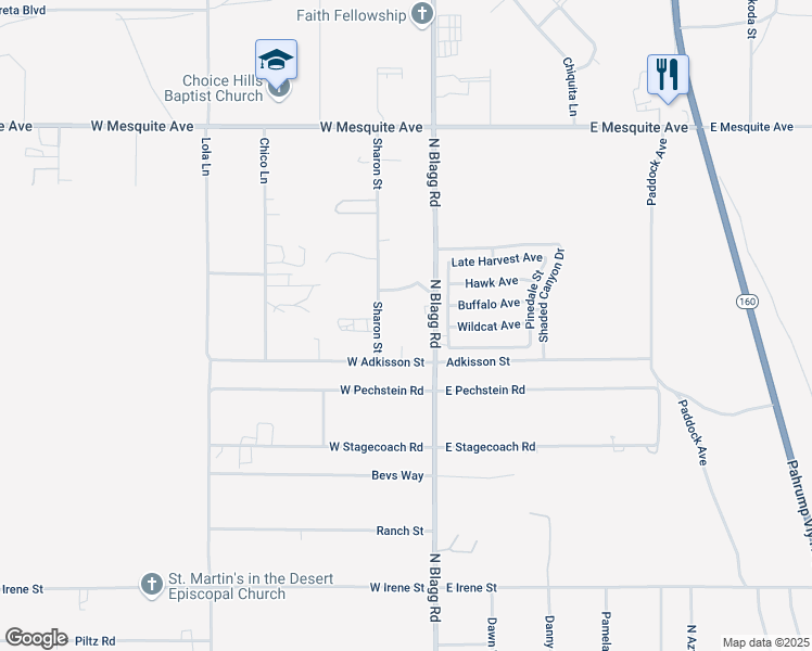 map of restaurants, bars, coffee shops, grocery stores, and more near 1580 North Blagg Road in Pahrump