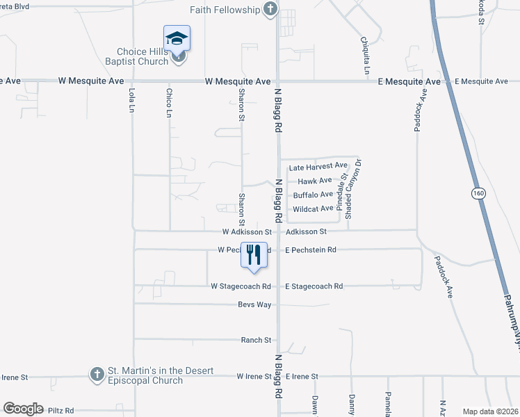 map of restaurants, bars, coffee shops, grocery stores, and more near 1611 Sharon Street in Pahrump