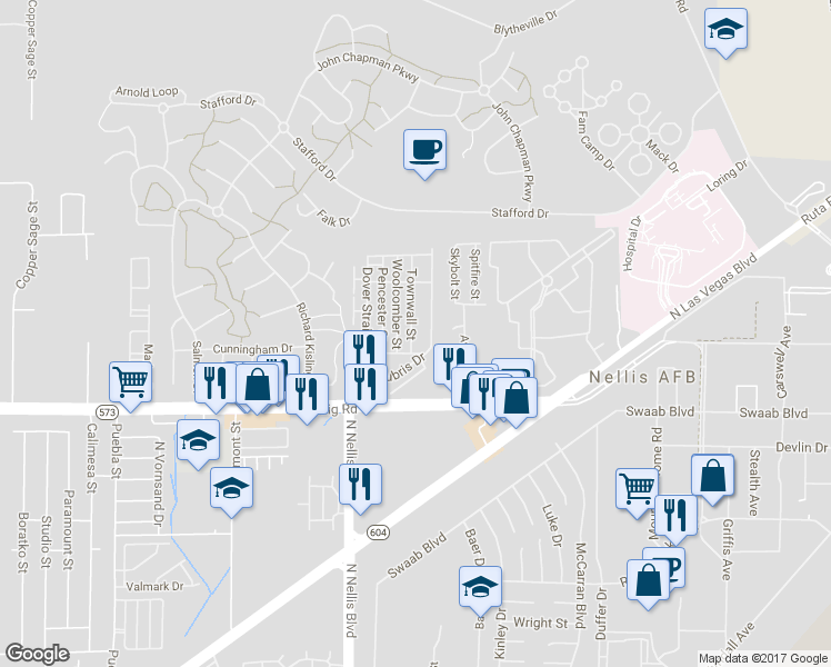 map of restaurants, bars, coffee shops, grocery stores, and more near 4530 Townwall Street in Las Vegas