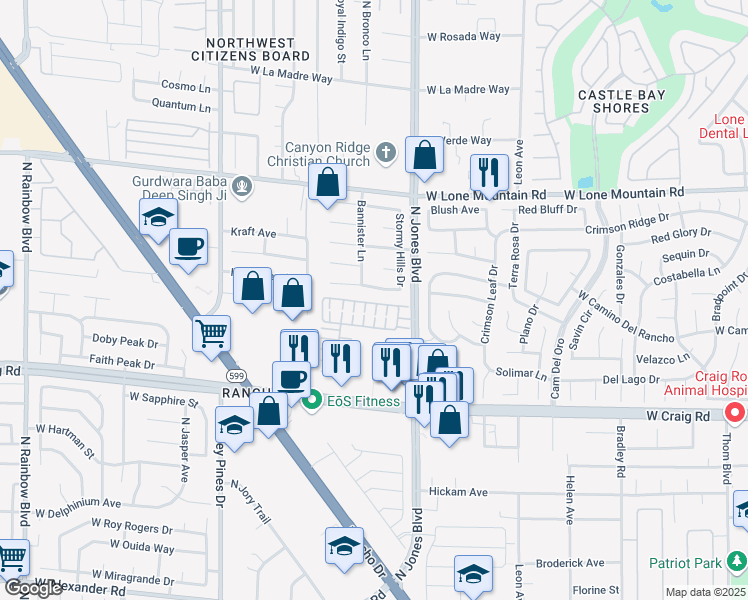 map of restaurants, bars, coffee shops, grocery stores, and more near 6120 Trenton Parade Avenue in Las Vegas