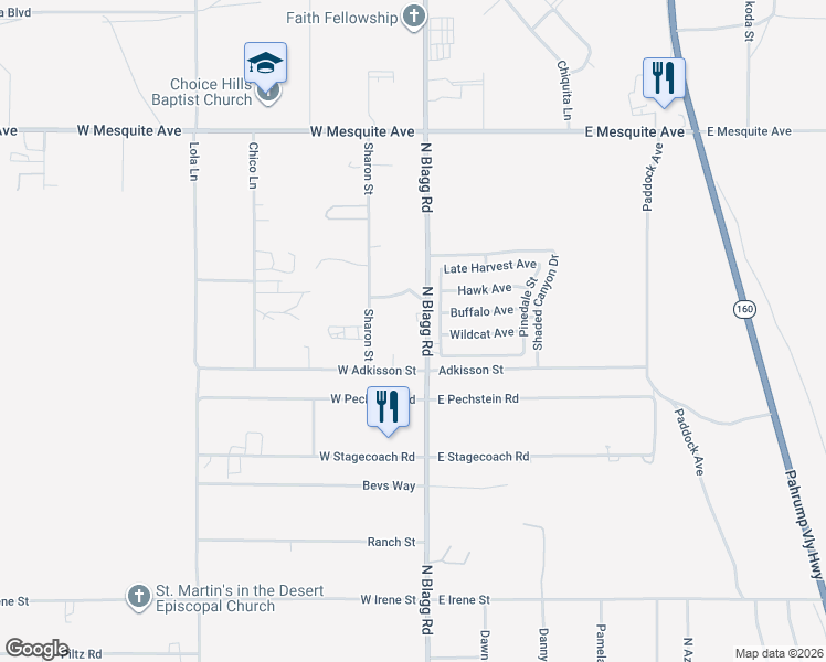 map of restaurants, bars, coffee shops, grocery stores, and more near 1580 North Blagg Road in Pahrump