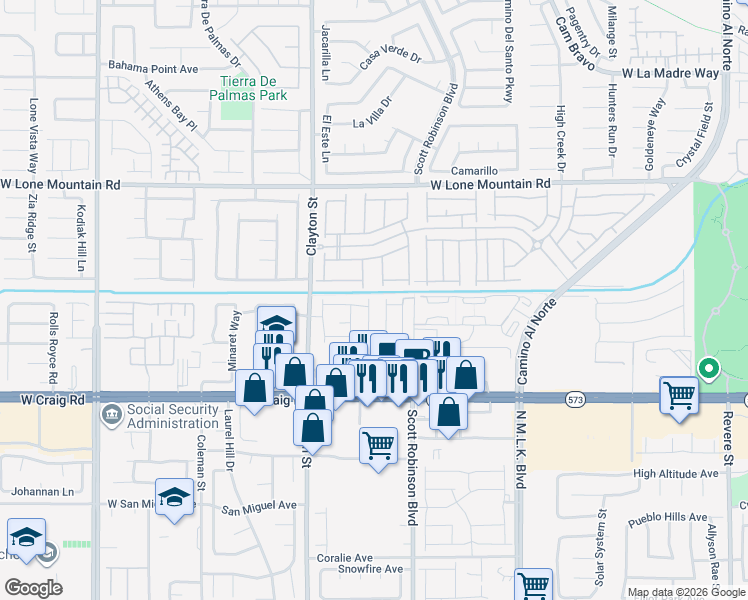 map of restaurants, bars, coffee shops, grocery stores, and more near 4558 Kali Lyn Street in North Las Vegas