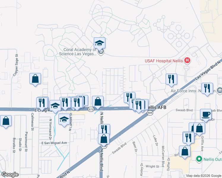 map of restaurants, bars, coffee shops, grocery stores, and more near 4539 Woolcomber Street in Las Vegas