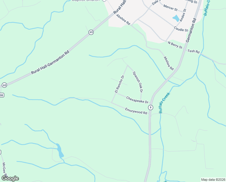 map of restaurants, bars, coffee shops, grocery stores, and more near 6510 El Rancho Drive in Rural Hall