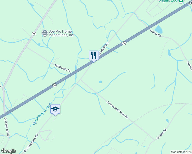 map of restaurants, bars, coffee shops, grocery stores, and more near 123 Adams and Corby Road in Limestone