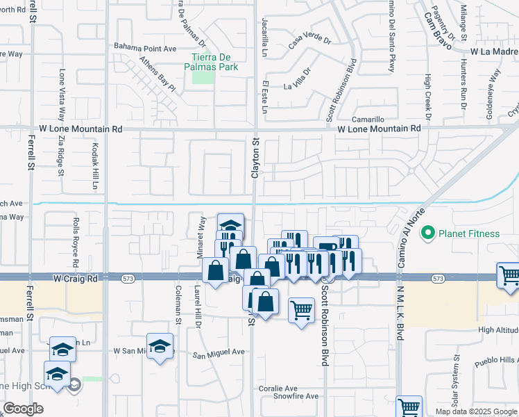 map of restaurants, bars, coffee shops, grocery stores, and more near 4553 Anspach Street in North Las Vegas
