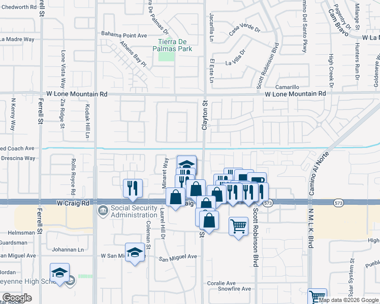 map of restaurants, bars, coffee shops, grocery stores, and more near 2020 Big Boulder Drive in North Las Vegas