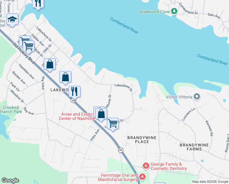 map of restaurants, bars, coffee shops, grocery stores, and more near 222 Anthony Avenue in Nashville