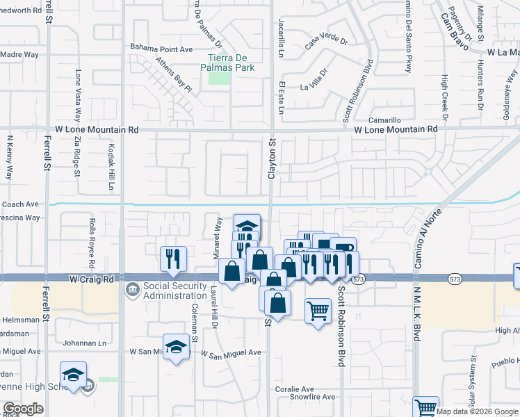map of restaurants, bars, coffee shops, grocery stores, and more near 2004 Big Boulder Drive in North Las Vegas
