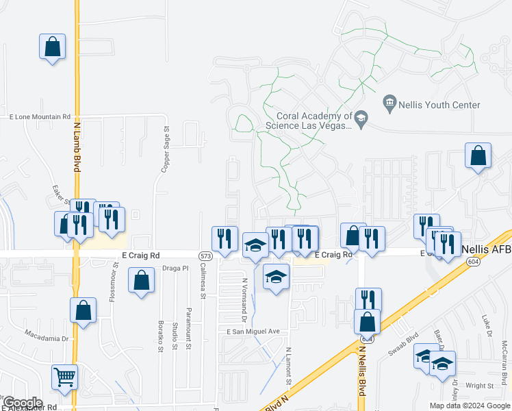 map of restaurants, bars, coffee shops, grocery stores, and more near 58 Goodman Lane in Las Vegas