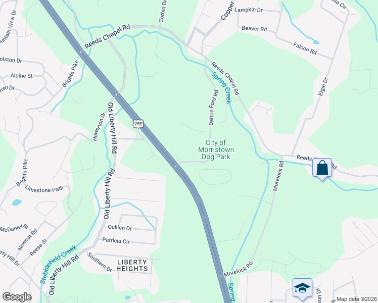 map of restaurants, bars, coffee shops, grocery stores, and more near 1711 Dalton Ford Road in Morristown