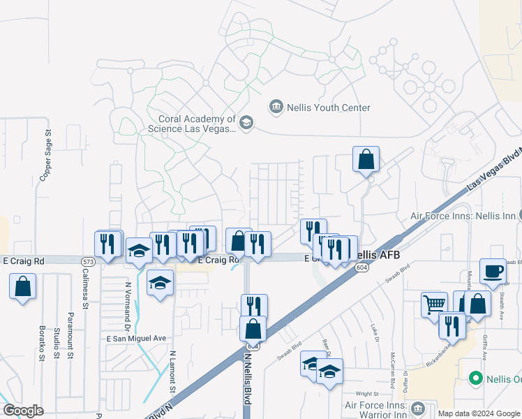 map of restaurants, bars, coffee shops, grocery stores, and more near 4534 Dover Straight Street in Las Vegas
