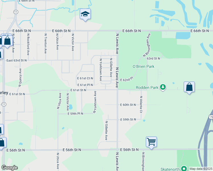 map of restaurants, bars, coffee shops, grocery stores, and more near 2176 East 61st Place North in Tulsa
