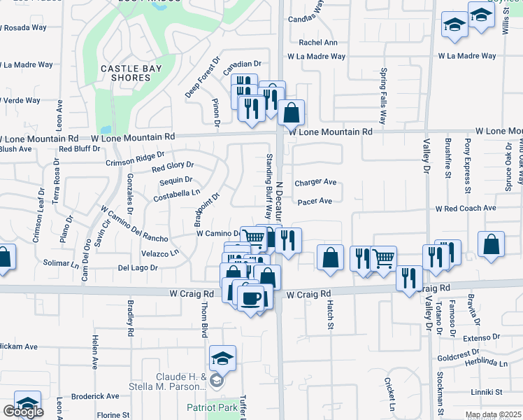 map of restaurants, bars, coffee shops, grocery stores, and more near 4809 West Virginia Falls Lane in Las Vegas