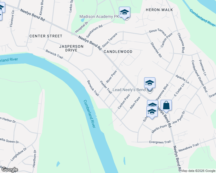 map of restaurants, bars, coffee shops, grocery stores, and more near 717 River Pass in Nashville