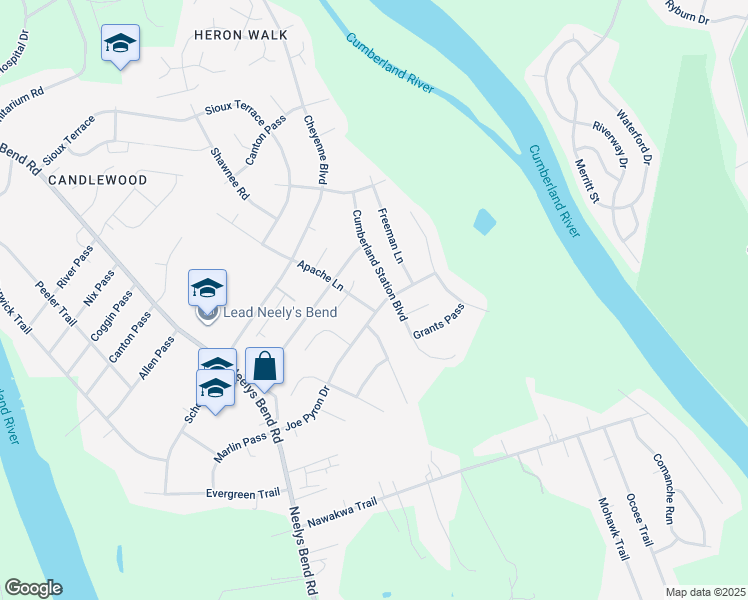 map of restaurants, bars, coffee shops, grocery stores, and more near 1417 Apache Lane in Nashville
