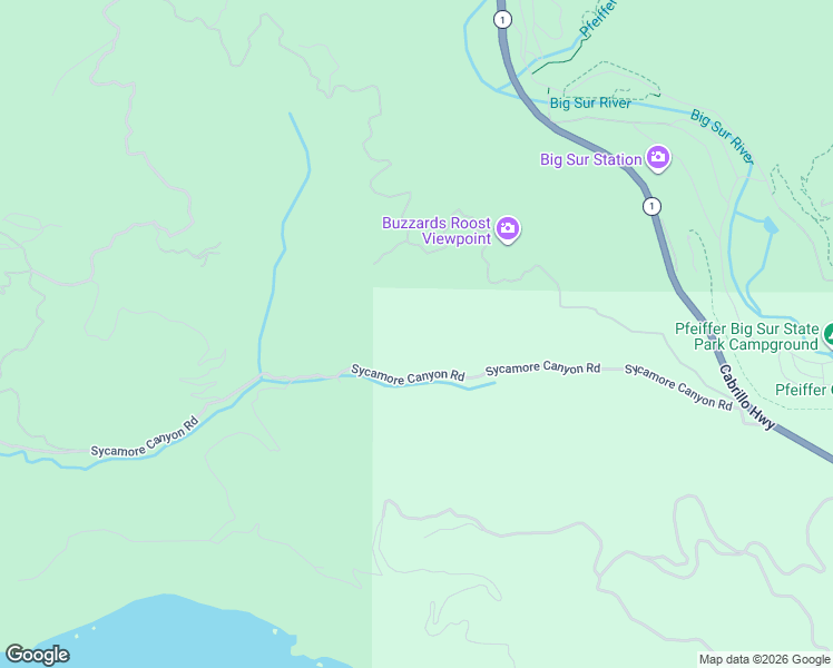 map of restaurants, bars, coffee shops, grocery stores, and more near 10112 Sycamore Canyon Road in Big Sur