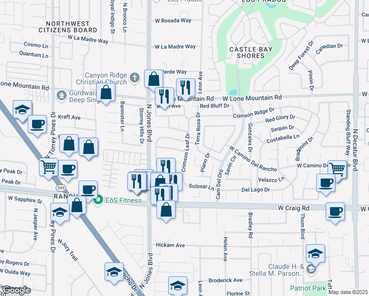 map of restaurants, bars, coffee shops, grocery stores, and more near 5800 Ventana Drive in Las Vegas