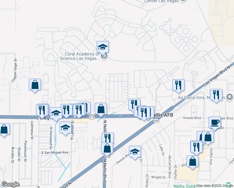 map of restaurants, bars, coffee shops, grocery stores, and more near 4539 Woolcomber Street in Las Vegas