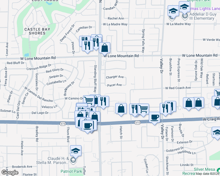 map of restaurants, bars, coffee shops, grocery stores, and more near 4713 Pacer Avenue in North Las Vegas