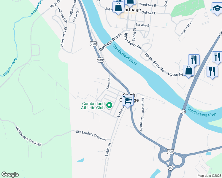 map of restaurants, bars, coffee shops, grocery stores, and more near 106 Read Avenue in South Carthage