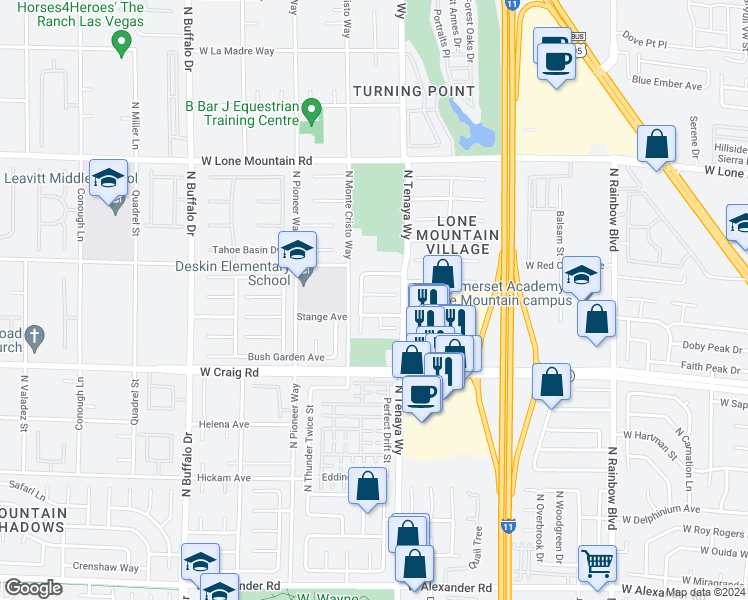 map of restaurants, bars, coffee shops, grocery stores, and more near 7225 Elite Court in Las Vegas