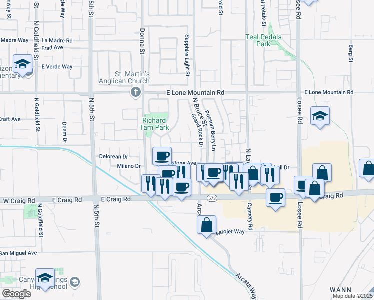 map of restaurants, bars, coffee shops, grocery stores, and more near 1210 Stoneypeak Avenue in North Las Vegas