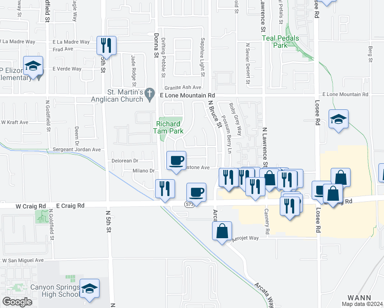 map of restaurants, bars, coffee shops, grocery stores, and more near 1116 Stoneypeak Avenue in North Las Vegas