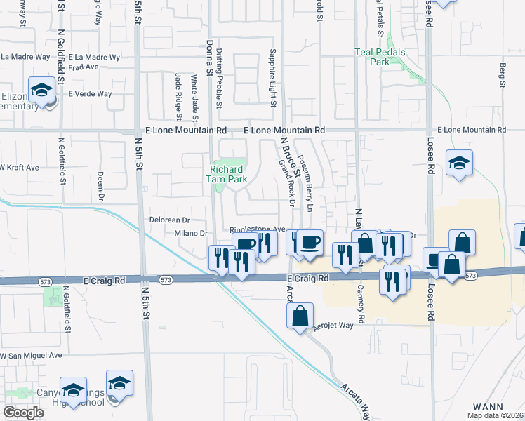 map of restaurants, bars, coffee shops, grocery stores, and more near 1210 Stoneypeak Avenue in North Las Vegas