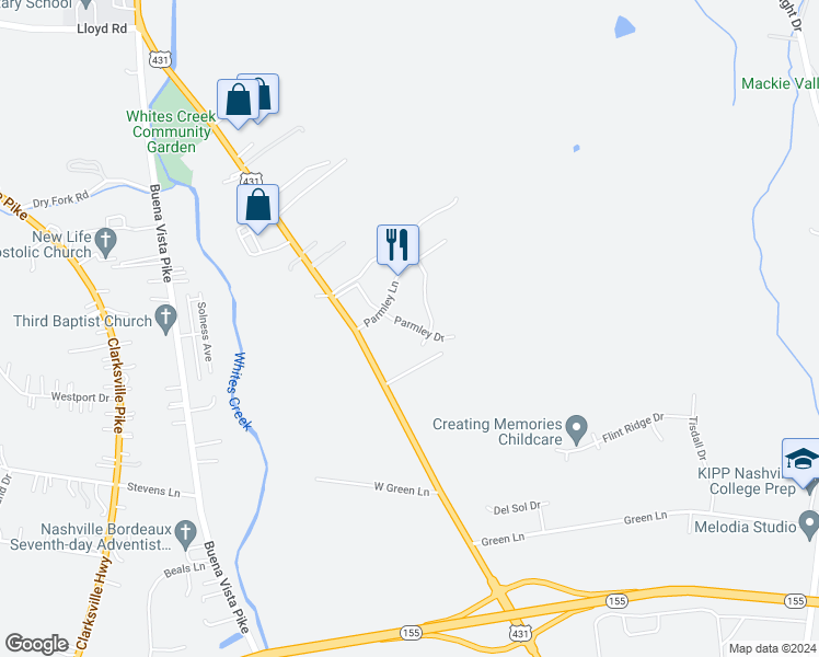 map of restaurants, bars, coffee shops, grocery stores, and more near 479 Parmley Drive in Nashville