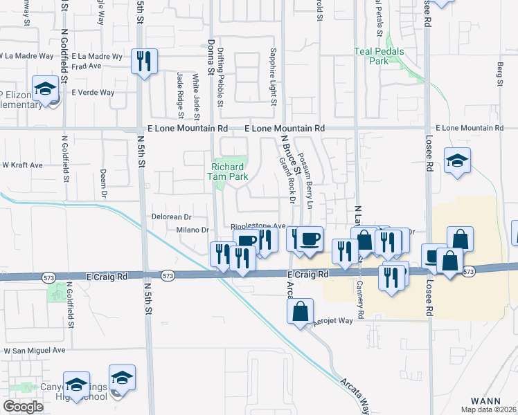 map of restaurants, bars, coffee shops, grocery stores, and more near 1104 Stoneypeak Avenue in North Las Vegas