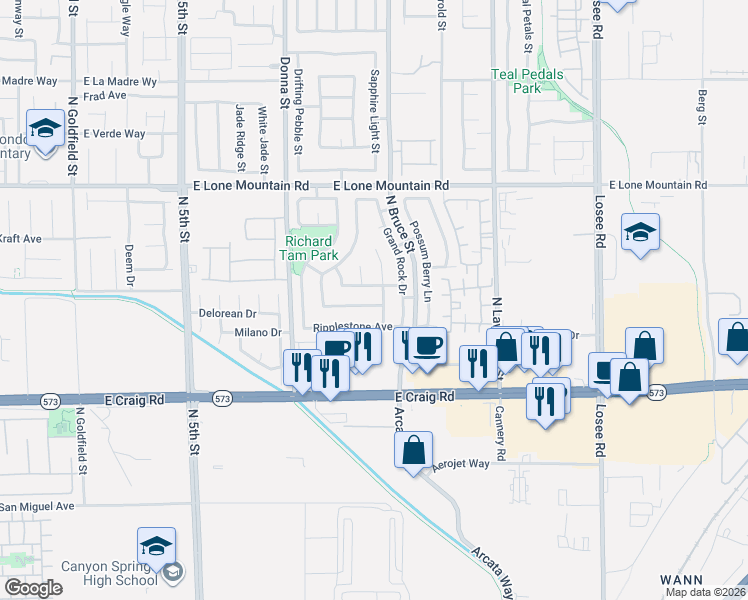 map of restaurants, bars, coffee shops, grocery stores, and more near 1210 Stoneypeak Avenue in North Las Vegas