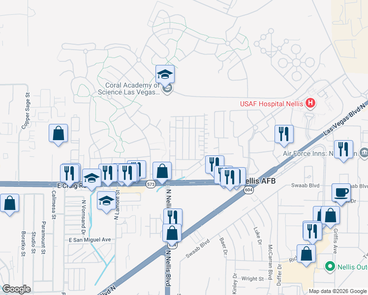 map of restaurants, bars, coffee shops, grocery stores, and more near 4539 Woolcomber Street in Las Vegas
