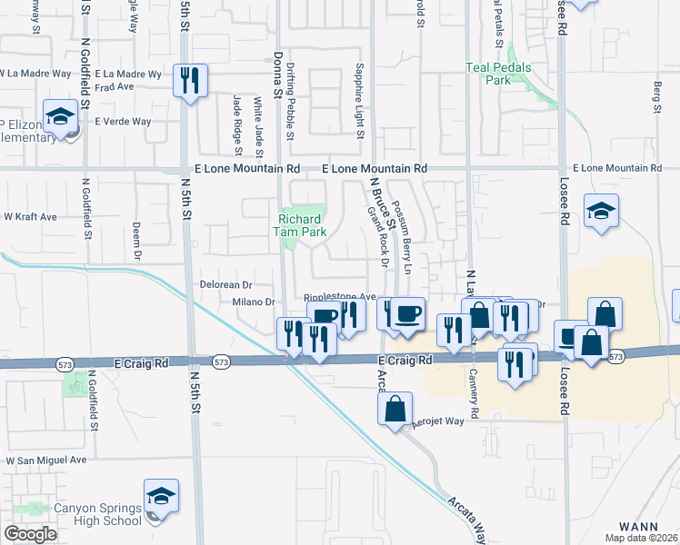 map of restaurants, bars, coffee shops, grocery stores, and more near 1104 Stoneypeak Avenue in North Las Vegas