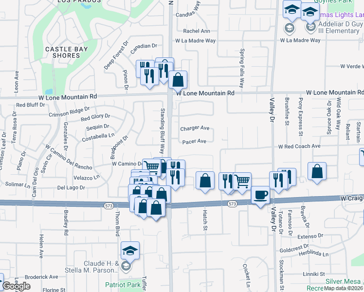 map of restaurants, bars, coffee shops, grocery stores, and more near 4713 Pacer Avenue in North Las Vegas