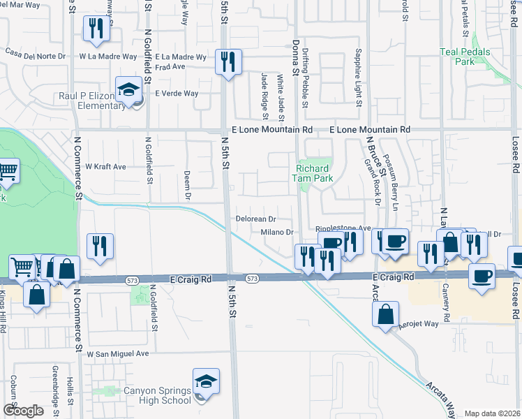 map of restaurants, bars, coffee shops, grocery stores, and more near 4543 Roper Court in North Las Vegas