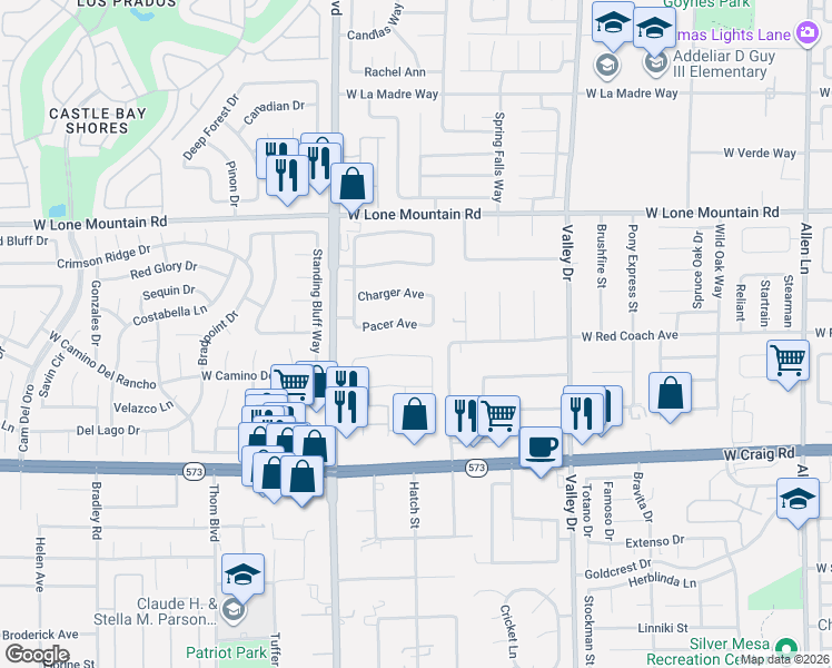 map of restaurants, bars, coffee shops, grocery stores, and more near 4617 Pacer Avenue in North Las Vegas