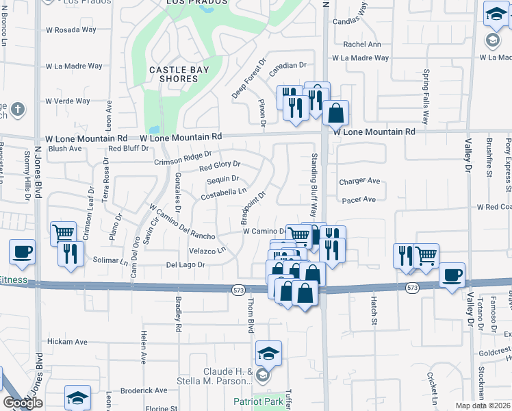 map of restaurants, bars, coffee shops, grocery stores, and more near 4600 Bradpoint Drive in Las Vegas