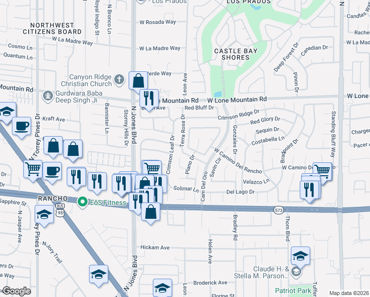 map of restaurants, bars, coffee shops, grocery stores, and more near 4533 Mancilla Street in Las Vegas