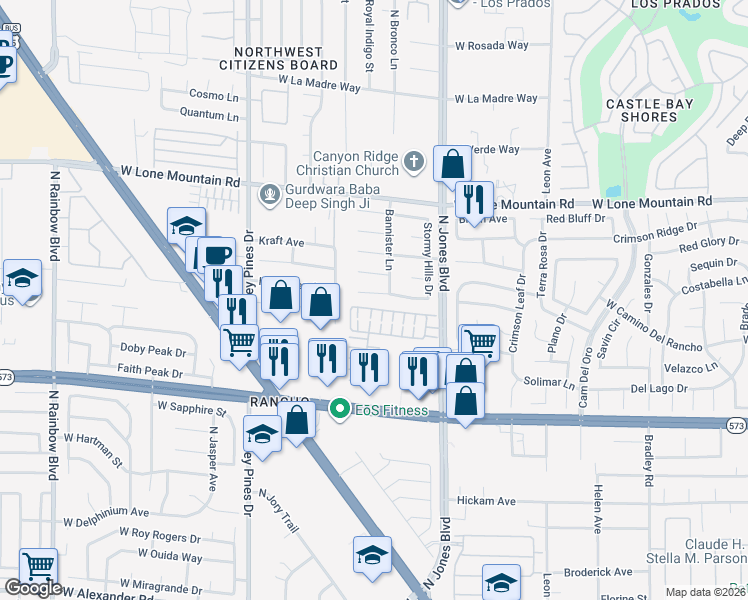 map of restaurants, bars, coffee shops, grocery stores, and more near 6209 Burnt Hills Drive in Las Vegas