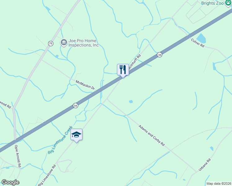 map of restaurants, bars, coffee shops, grocery stores, and more near 123 Adams and Corby Road in Limestone
