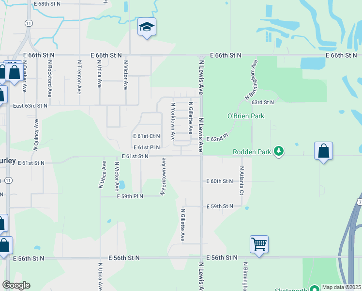map of restaurants, bars, coffee shops, grocery stores, and more near 2176-2298 E 61st Pl N in Tulsa