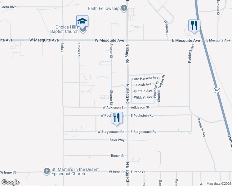 map of restaurants, bars, coffee shops, grocery stores, and more near 1611 Sharon St in Pahrump